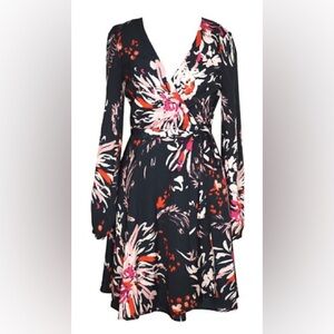 Yumi Kim XS Carla Floral Wrap Mini Silk Dress Black